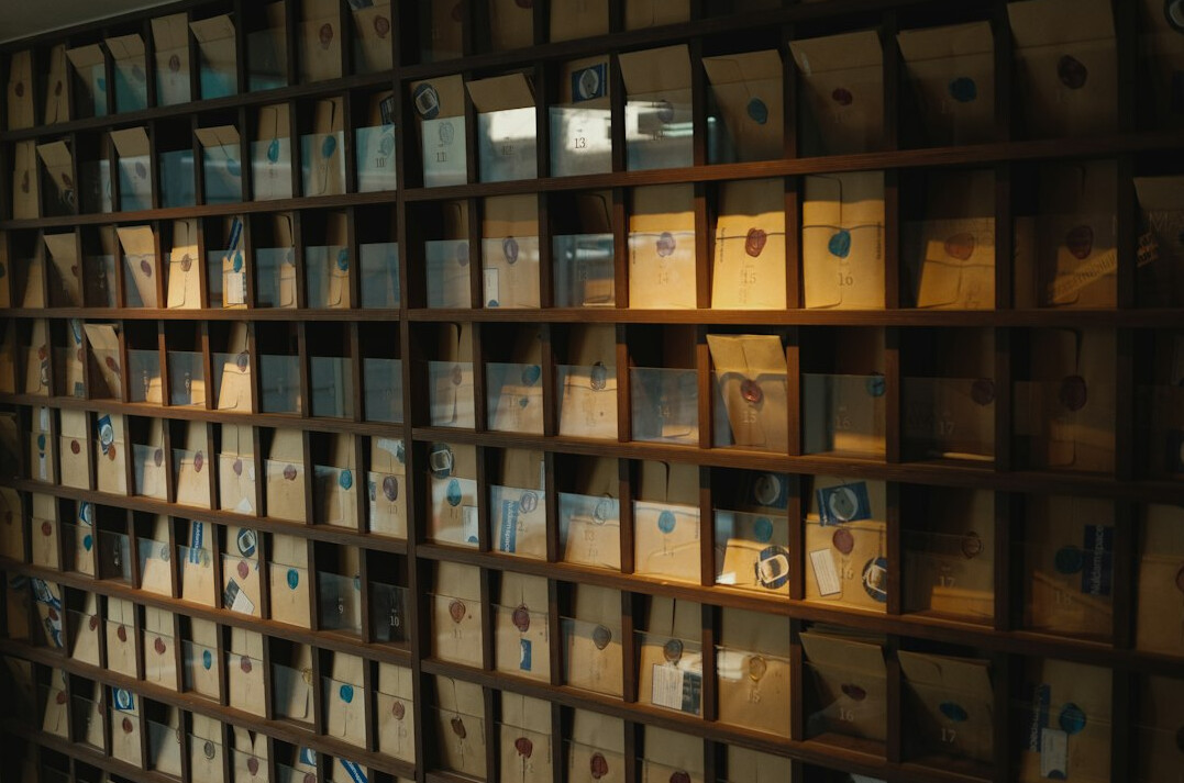 Wall of archive boxes and historical folders